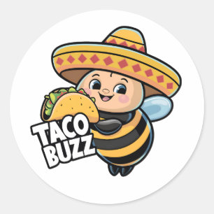 Pegatina Redonda Funny Taco Buzz Bumble Bee