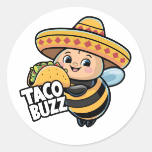 Pegatina Redonda Funny Taco Buzz Bumble Bee