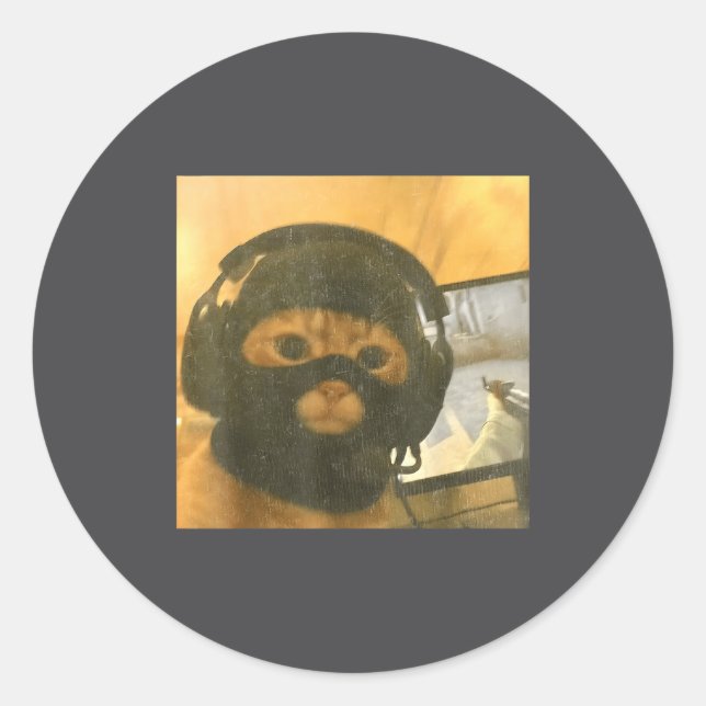 Pegatina Redonda Funny Tactical Gamer Cat Meme Graphic  (Anverso)