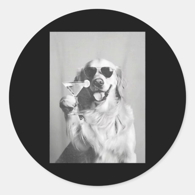 Pegatina Redonda Funny Tail Dog Golden Retriever With Sungles Marti (Anverso)