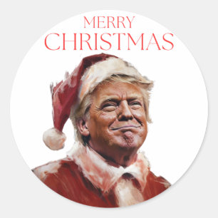 Pegatina Redonda Funny tarjeta de Navidades de Trump Santa Claus
