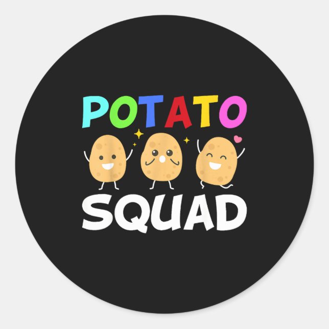 Pegatina Redonda Funny Tato Squad Vegetable Chip Eater French Fries (Anverso)