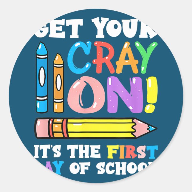 Pegatina Redonda Funny Teacher Student First Day Of School Get (Anverso)