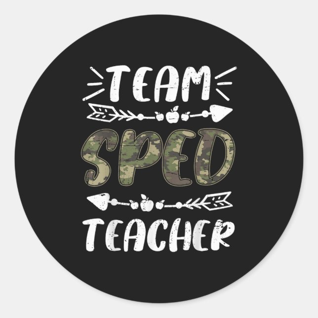 Pegatina Redonda Funny Team Sped Teacher Camo Teacher Student Back  (Anverso)