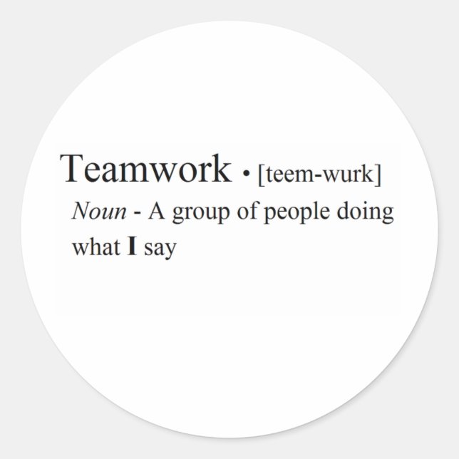 Pegatina Redonda Funny Teamwork Products (Anverso)