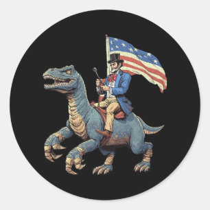 Pegatina Redonda Funny Tee Abe Lincoln Riding A Dinosaur T-rex 4º