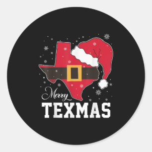 Pegatina Redonda Funny Texas Merry Texmas Navidades de Santa Hat