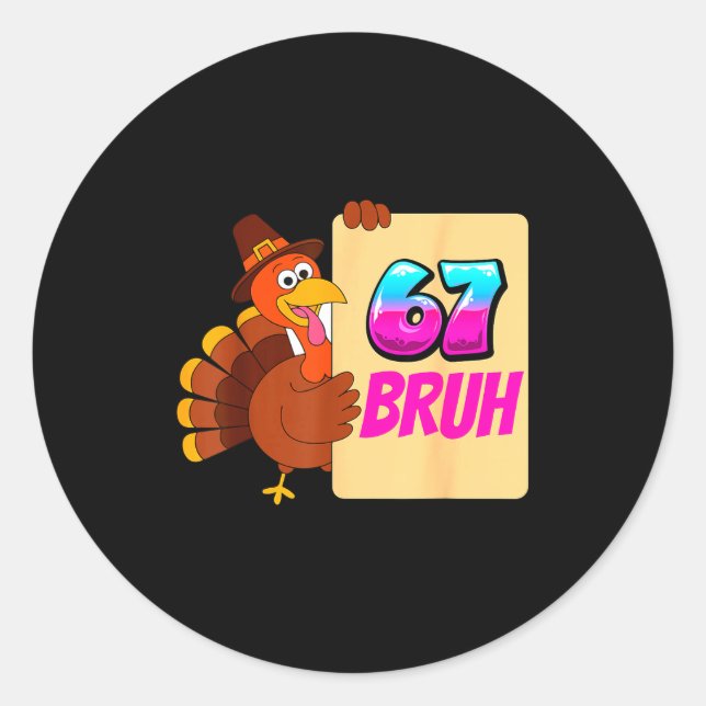 Pegatina Redonda Funny Thanksgiving 67 Baseball Drip Gobble Turkey  (Anverso)