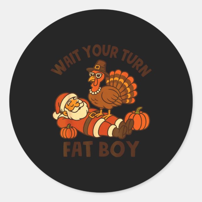 Pegatina Redonda Funny Thanksgiving Christmas Turkey Vs Santa For M (Anverso)