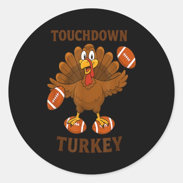 Pegatina Redonda Funny Thanksgiving Football Touchdown Turkey  (Anverso)