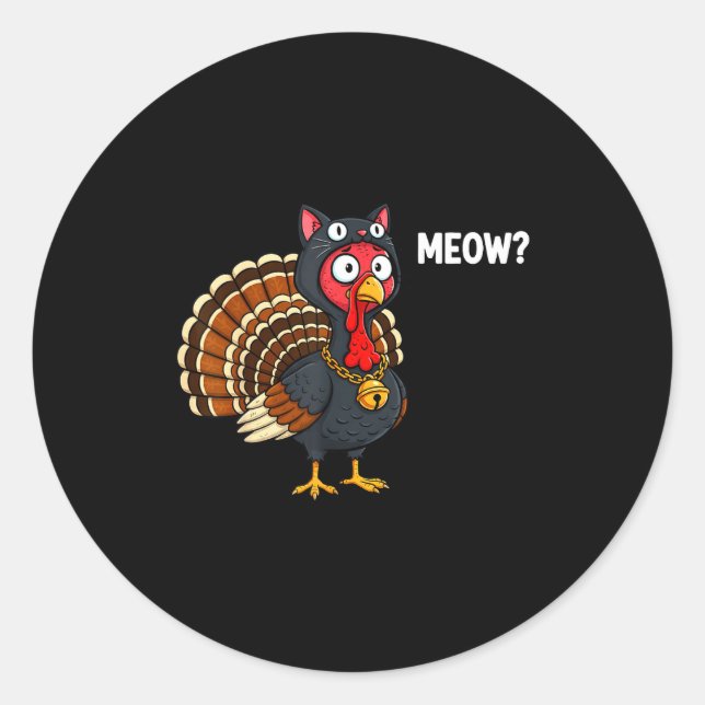 Pegatina Redonda Funny Thanksgiving Turkey Meow Cat Disguise Men Wo (Anverso)