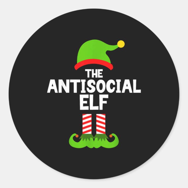Pegatina Redonda Funny The Antisocial Elf Christmas Family Pajama A (Anverso)