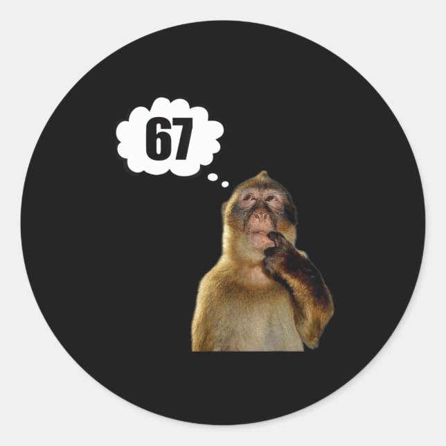Pegatina Redonda Funny Thinking Monkey Meme Six Seven 6 7 Meme  (Anverso)