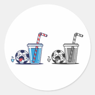 Pegatina Redonda Funny Thirsty Soccer Ball Needing Cold Water Drink