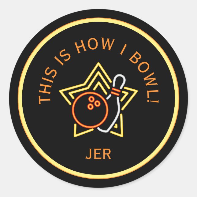 Pegatina Redonda Funny This Is How I Bowl Retro Bowling  (Anverso)