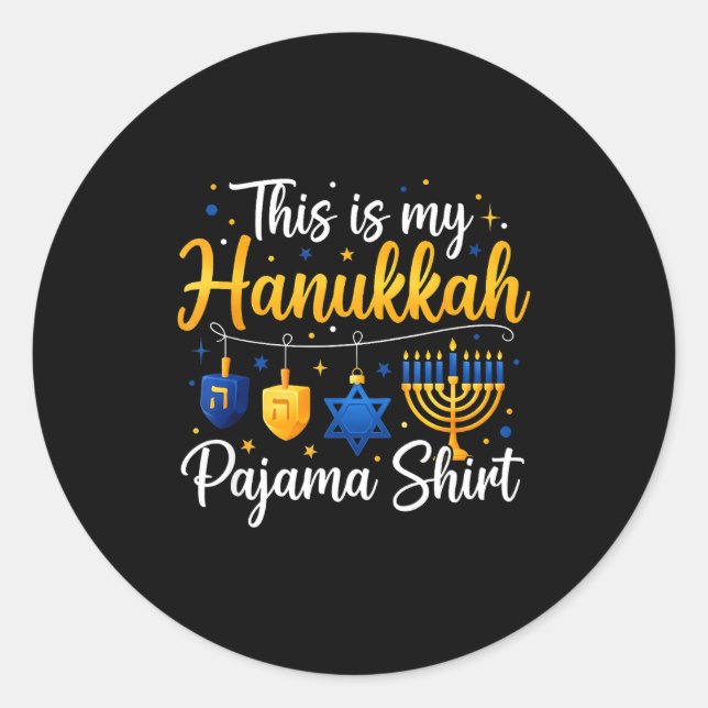 Pegatina Redonda Funny This Is My Hanukkah Pajamakah Pajama Chanuka (Anverso)