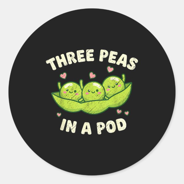 Pegatina Redonda Funny Three Peas In A D Cute Kawaii  (Anverso)