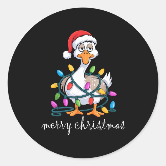 Pegatina Redonda Funny Tired Goose Christmas Lights Silly Holiday F (Anverso)