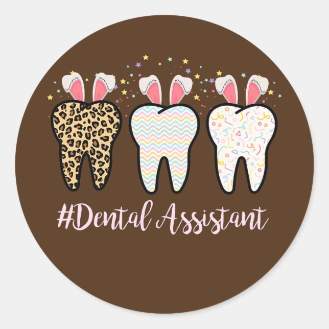 Pegatina Redonda Funny Tooth Dental Assistant DentiLife Easter (Anverso)