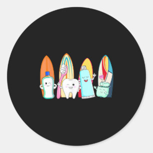 Pegatina Redonda Funny Tooth Surfboard Beach Summer Dental Hyg