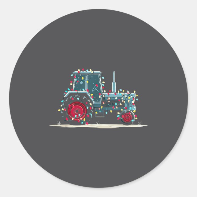 Pegatina Redonda Funny Tractor Christmas Graphics Lights Lover Farm (Anverso)