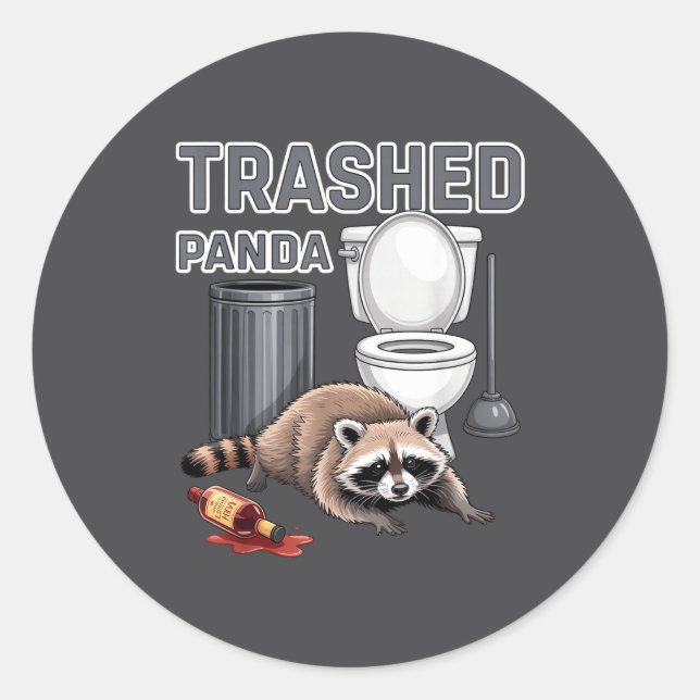 Pegatina Redonda Funny Trashed Panda Raccoon Gets Drunk  (Anverso)