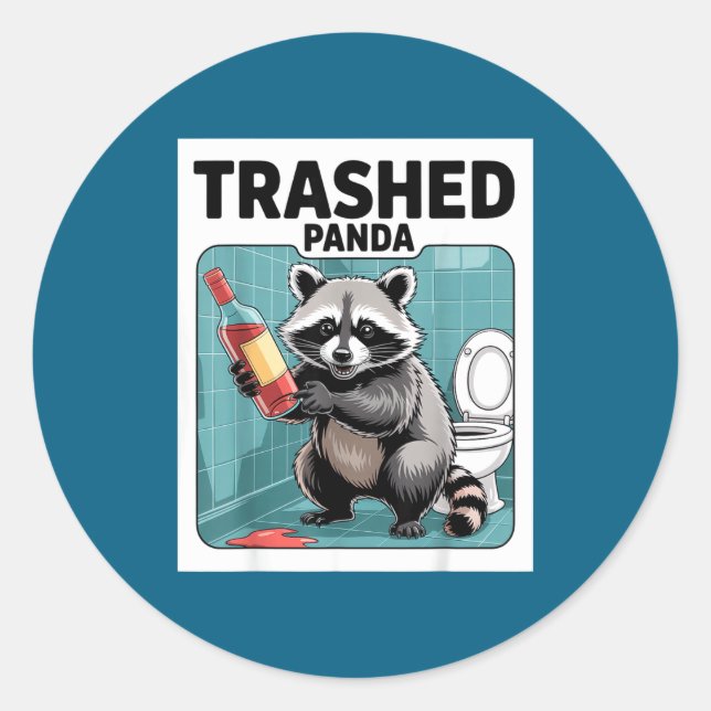 Pegatina Redonda Funny Trashed Panda Raccoon Gets Drunk  (Anverso)