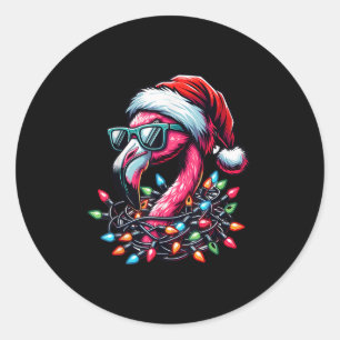 Pegatina Redonda Funny Trocal Nk Flamingo Navidades En Julio En Haw