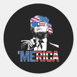 Pegatina Redonda Funny Trump 4 De Julio Bandera Estadounidense Sung