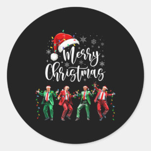 Pegatina Redonda Funny Trump baila Papá Noel Feliz Navidad
