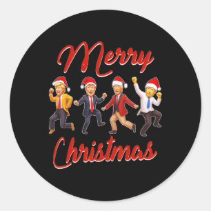 Pegatina Redonda Funny Trump baila Papá Noel Navidades Navidad Paja