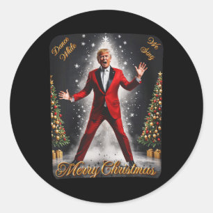 Pegatina Redonda Funny Trump baila Papá Noel Navidades Navidad Paja