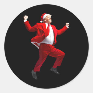 Pegatina Redonda Funny Trump baila Papá Noel Navidades Navidad Paja