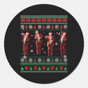 Pegatina Redonda Funny Trump baila Papá Noel Navidades Navidad Paja