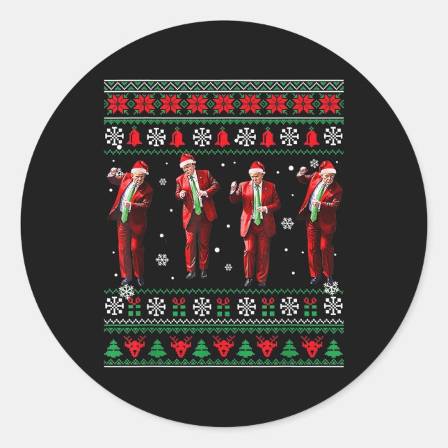 Pegatina Redonda Funny Trump baila Papá Noel Navidades Navidad Paja (Anverso)