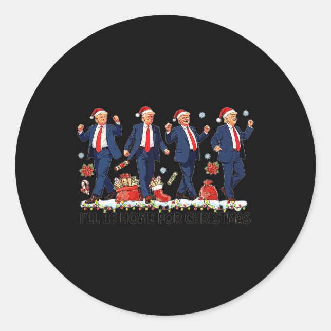 Pegatina Redonda Funny Trump baila Papá Noel Navidades Navidad Paja (Anverso)