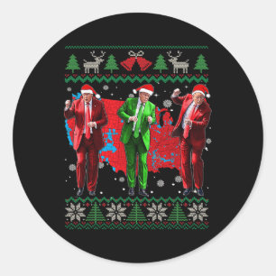 Pegatina Redonda Funny Trump baila Papá Noel Navidades Navidad Paja