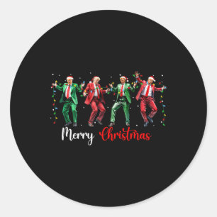 Pegatina Redonda Funny Trump Baila Santa Claus Feliz Navidad Paja