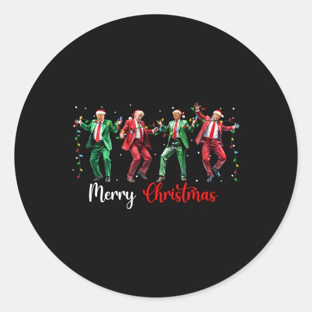 Pegatina Redonda Funny Trump Baila Santa Claus Feliz Navidad Paja (Anverso)