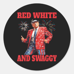 Pegatina Redonda Funny Trump Blanco Rojo Y Trump Dance 4O