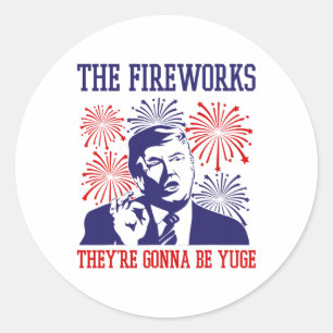Pegatina Redonda Funny Trump Cita Fuegos Artificiales El 4 De Julio