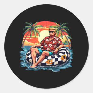 Pegatina Redonda Funny Trump en verano de 2025 Beach Tropical