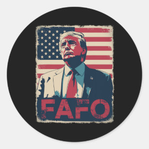 Pegatina Redonda Funny Trump Fafo de por ahí descubre la bandera de