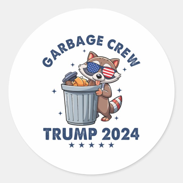 Pegatina Redonda Funny Trump Garbyge Crew (Anverso)