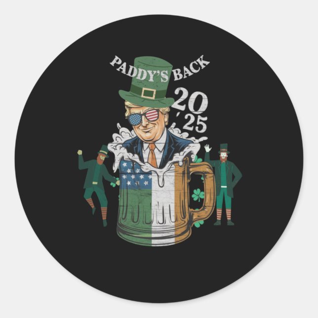 Pegatina Redonda Funny Trump Paddy regresó a Patrick Day Funny Gif (Anverso)