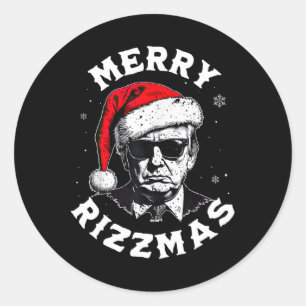 Pegatina Redonda Funny Trump Santa Claus Xm, Navidades de Feliz Riz