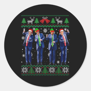 Pegatina Redonda Funny Trump Vance Kennedy Elon bailando Santa Clau