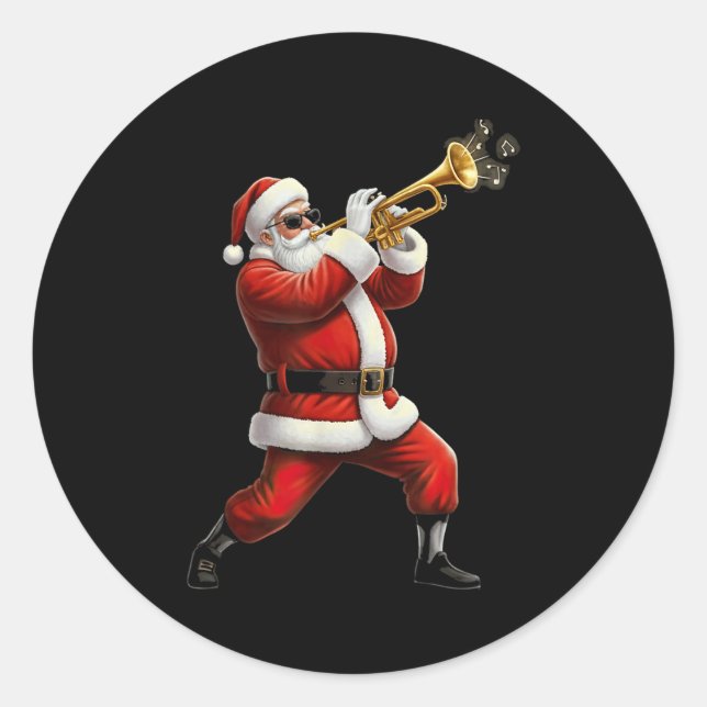 Pegatina Redonda Funny Trumpet Santa Christmas Graphic Player Trump (Anverso)