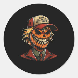 Pegatina Redonda Funny Trumpkin Calabaza Skeleton hace que Hallowee