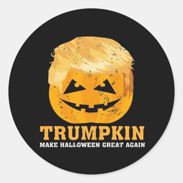 Pegatina Redonda Funny Trumpkin vuelve a hacer grande a Halloween (Anverso)
